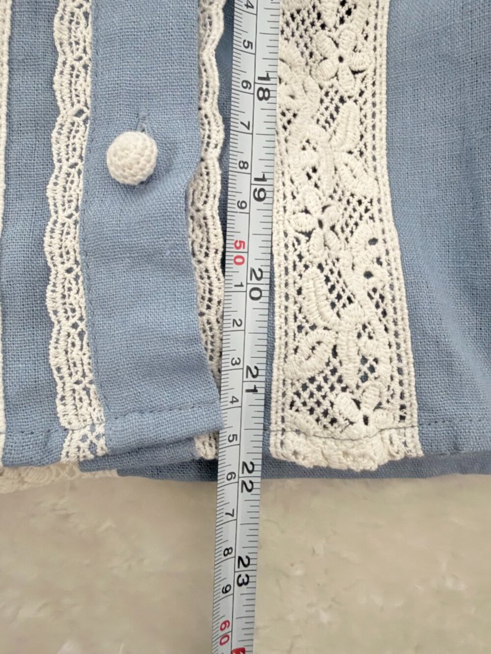 NWT Caroline Constas Blue Linen Lace Blouse Top Size S Cottagecore Boho - Picture 10 of 12